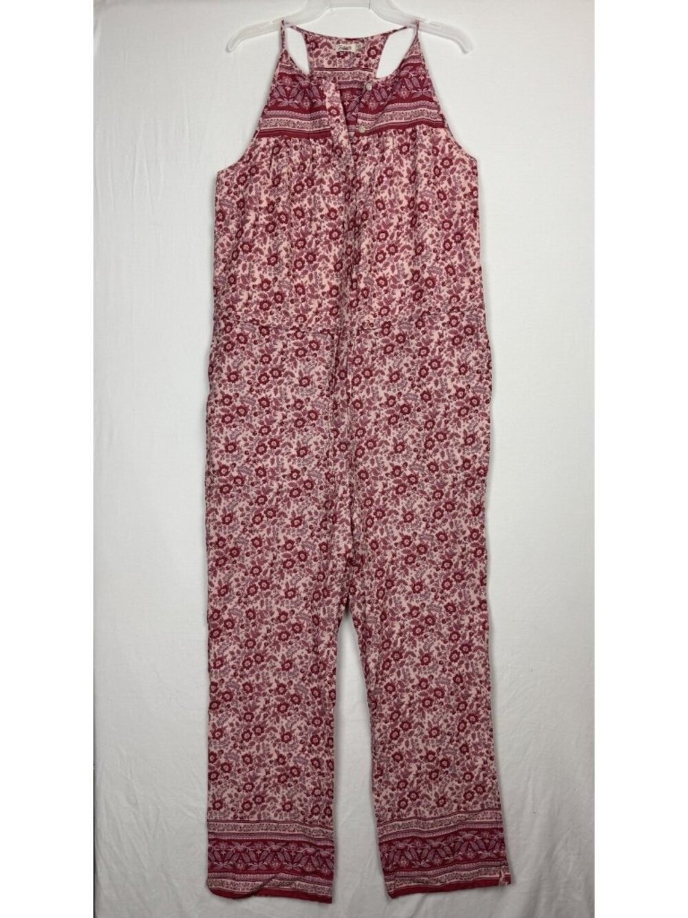 Faherty Adella Pink Floral Jumpsuit Organic Cotton sleeveless boho granola
